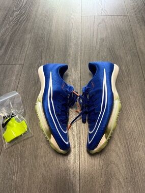 Nike Blue Running Shoes with White Swoosh & Neon Green Soles